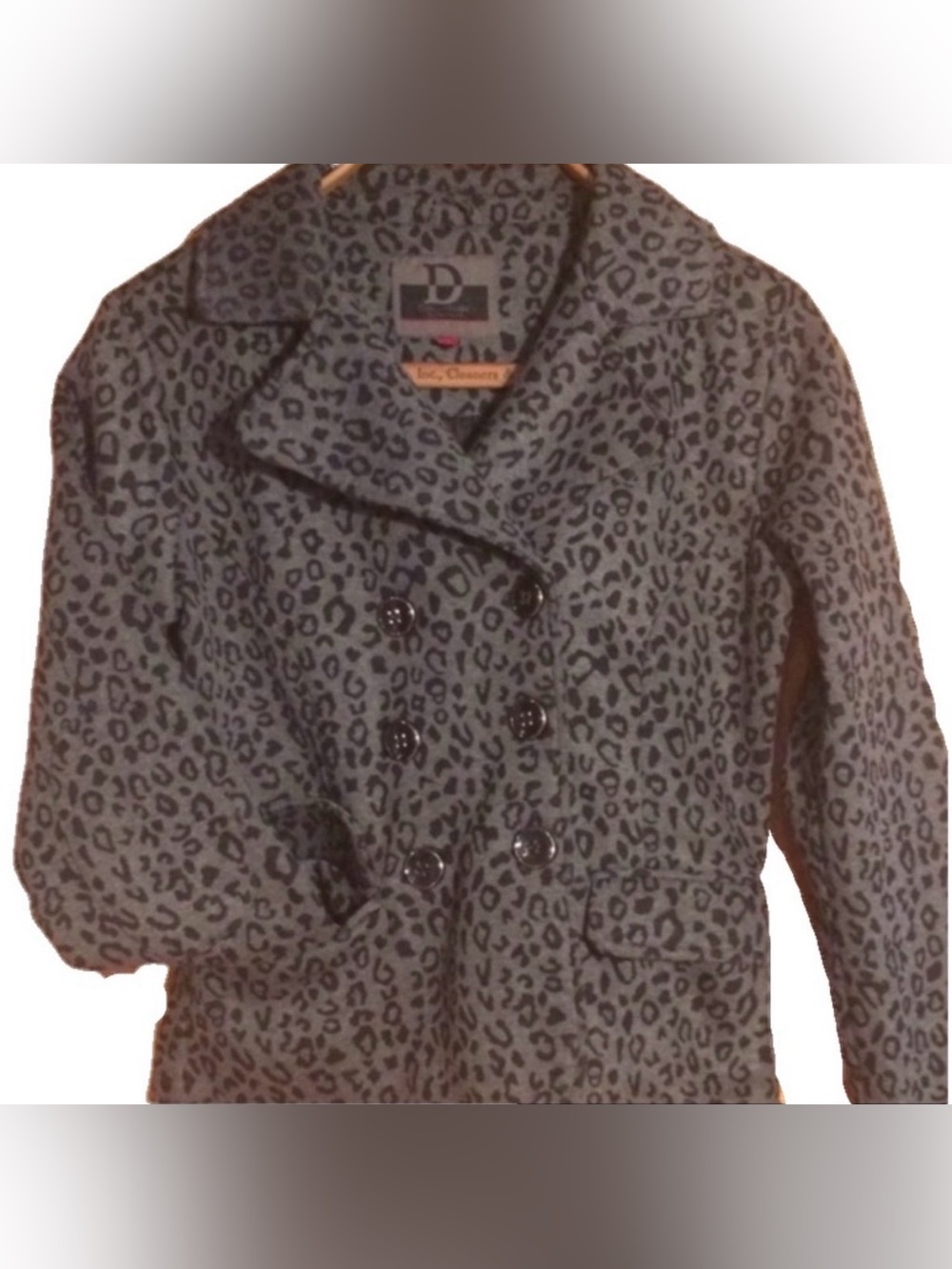 Dollhouse Outerwear (M) Y2K gray cheetah pea coat
